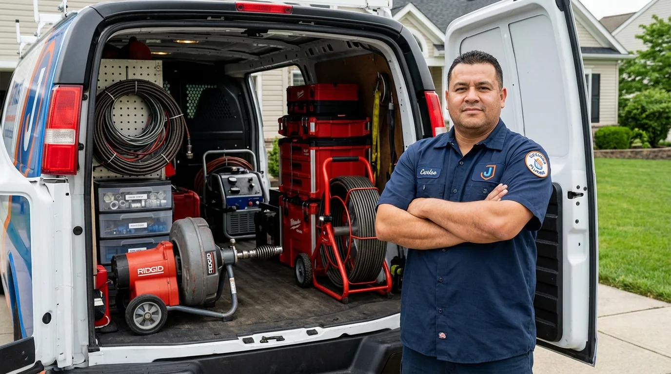 Professional drain cleaning equipment and Johns Plumbing LLC plumber in Itasca