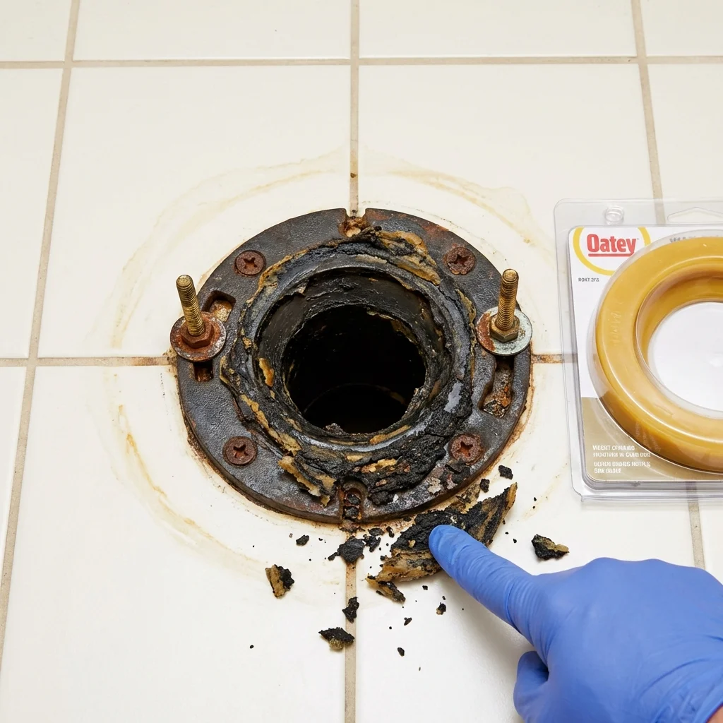Failed wax ring showing water seepage at the base of a toilet in a Itasca, IL home