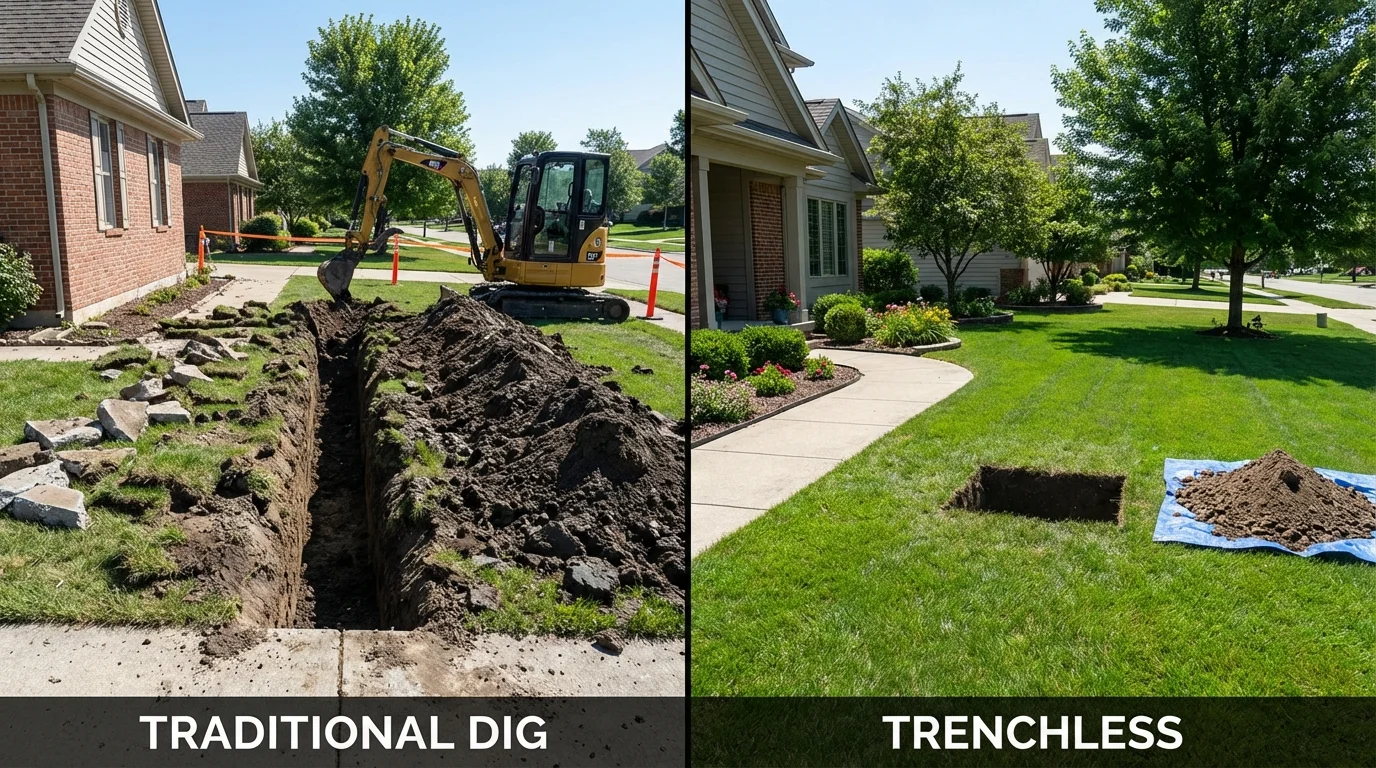 Trenchless sewer repair with minimal yard damage versus traditional excavation in Itasca, IL